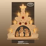 Weigla Schneemannfamilie mit roten Kugeln", natur, B:38cm H:43cm T:4,5cm, Holzwerkstoff, Schwibbögen, Schwibbogen, Erzgebirge garantiert, Lichterspitze aus Buchenholz