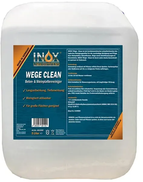 Inox Wege Clean Grünbelagentferner 5 L Steinreiniger stark Konzentriert, sparsamer Verbrauch, biologisch abbaubar
