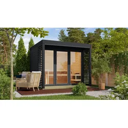 Saunahaus KARIBU "Anja 3", grau (anthrazit), Bio-Ofen, externe Steuerung, 9 kW, Saunen