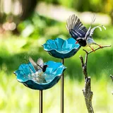 2 Stück Gartenstecker Aus Metall, Vogeltränke Stehend Groß, Handgefertigt Blumenform Vogeltränke Winterfest Insektentränke Bienentränke Bienenbad Und Bestäuberwasserstation Gartenfiguren,8 X 60 cm