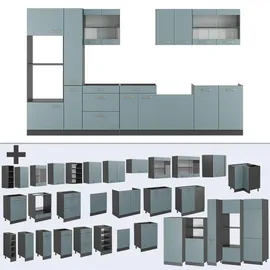 Vicco Küchenzeile R-Line 350 cm Blau-Grau/Anthrazit