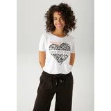 Aniston CASUAL T-Shirt mit Herz, Leo-Druck und Statement-Schriftzügen orange|schwarz|weiß 44 EU