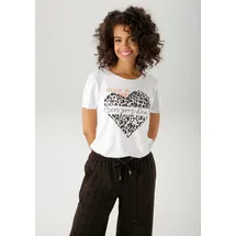 Aniston CASUAL T-Shirt mit Herz, Leo-Druck und Statement-Schriftzügen orange|schwarz|weiß 44 EU