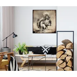Leinwandbild QUEENCE "Eichhörnchen", braun (schwarz), B:50cm H:50cm T:2cm, Canvas, Holzrahmen, Bilder, mit einem Schattenfugenrahmen veredelt