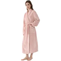 Joyaria Bademantel Damen Winter Flanell Lang Morgenmantel Fleece Warm und Weich Saunamantel und Gürtel Microfaser(Rosa,L) - L