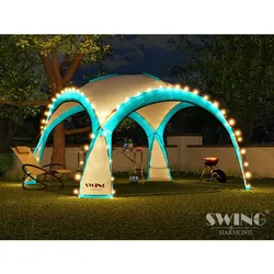 Swing&Harmonie® LED Event Pavillon XXL DomeShelter 450cm Garten inkl. Solarmodul Designer Gartenzelt Camping Partyzelt mit Beleuchtung - türkis