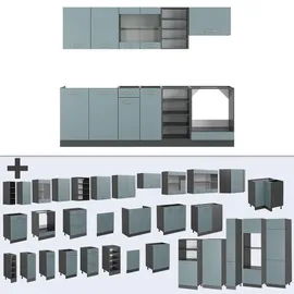 Vicco Küchenzeile R-Line 240 cm Blau-Grau/Anthrazit