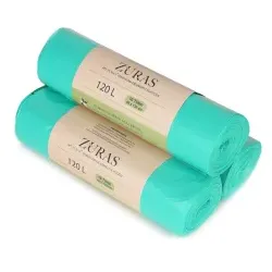 ZURAS Bio-Müllbeutel, 120 Liter, Abbaubare Müllbeutel aus Maisstärke, 1 Rolle = 10 Beutel
