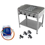 ChattenGlut Gasbräter 4-flammig 18kW Standgerät Stahlpfanne mit Reibekuchen Auflage mit DGUV