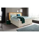PLACES OF STYLE Boxspringbett »Cup«, mit LED-Beleuchtung, Massivholzrahmen und Topper, in 2 Härtegraden beige