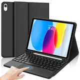 Tastatur Hülle Für iPad A16 11/10 Generation 2025/2022 (11/10.9 Zoll), Bluetooth Magnetisch Abnehmbarer Hülle Mit Tastatur Für iPad 11/10 Generation Mit Stifthalter, QWERTZ Layout, Schwarz-Touchpad