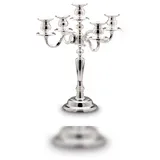 Kerzenhalter 5-lichtig versilbert runder Fuß, H 38,0cm D 33,5cm Fuß-D 13,0cm