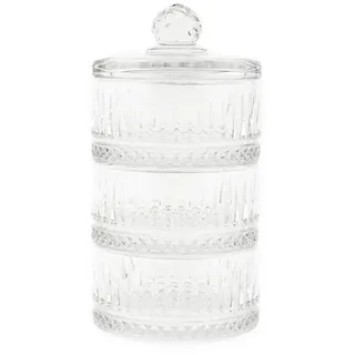 Almina 3-stöckige Glasschale mit Deckel Transparent Riffle Design