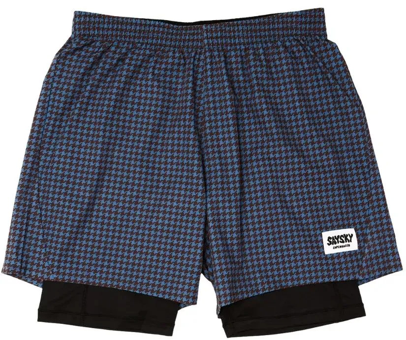 Saysky Herren Houndstooth Pace 2 in 1 Shorts 5'' blau