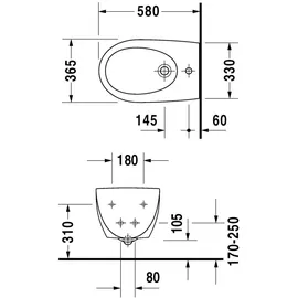Duravit Architec Wand-Bidet 36,5x58cm, m HL, ÜL, Hahnlochbank, weiß