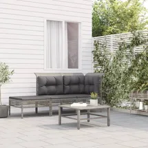 vidaXL 3-tlg. Garten-Lounge-Set mit Kissen Grau Poly Rattan