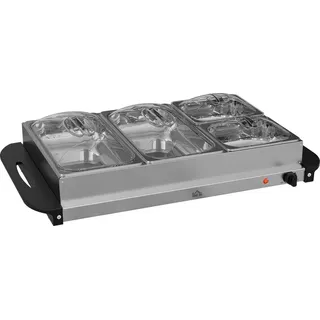 Homcom Buffetwärmer 6,8L Warmhalteplatte 300 Watt Edelstahl Speisewärmer mit Einstellbarer Thermostat Chafing Dish für Partys Buffets Familienessen - Silber