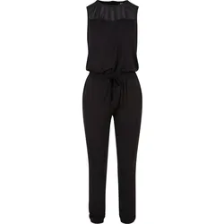 Jumpsuit URBAN CLASSICS "Urban Classics Damen Ladies Tech Mesh Long Jumpsuit", Damen, Gr. S, US-Größen, schwarz, 95% Viskose, 5% Elasthan, unifarben, normal, Rundhals, ohne Ärmel, Overalls