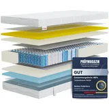 Federkernmatratze 2 in 1 Hybrid-Schaummatratze, hochwertiger Kaltschaum für Luxus Schlaf, BeMeo, 21 cm hoch, 7 ergonomische Liegezonen führ wohltuende Nächte 100% Made in Germany 140 cm x 200 cm x 21 cm