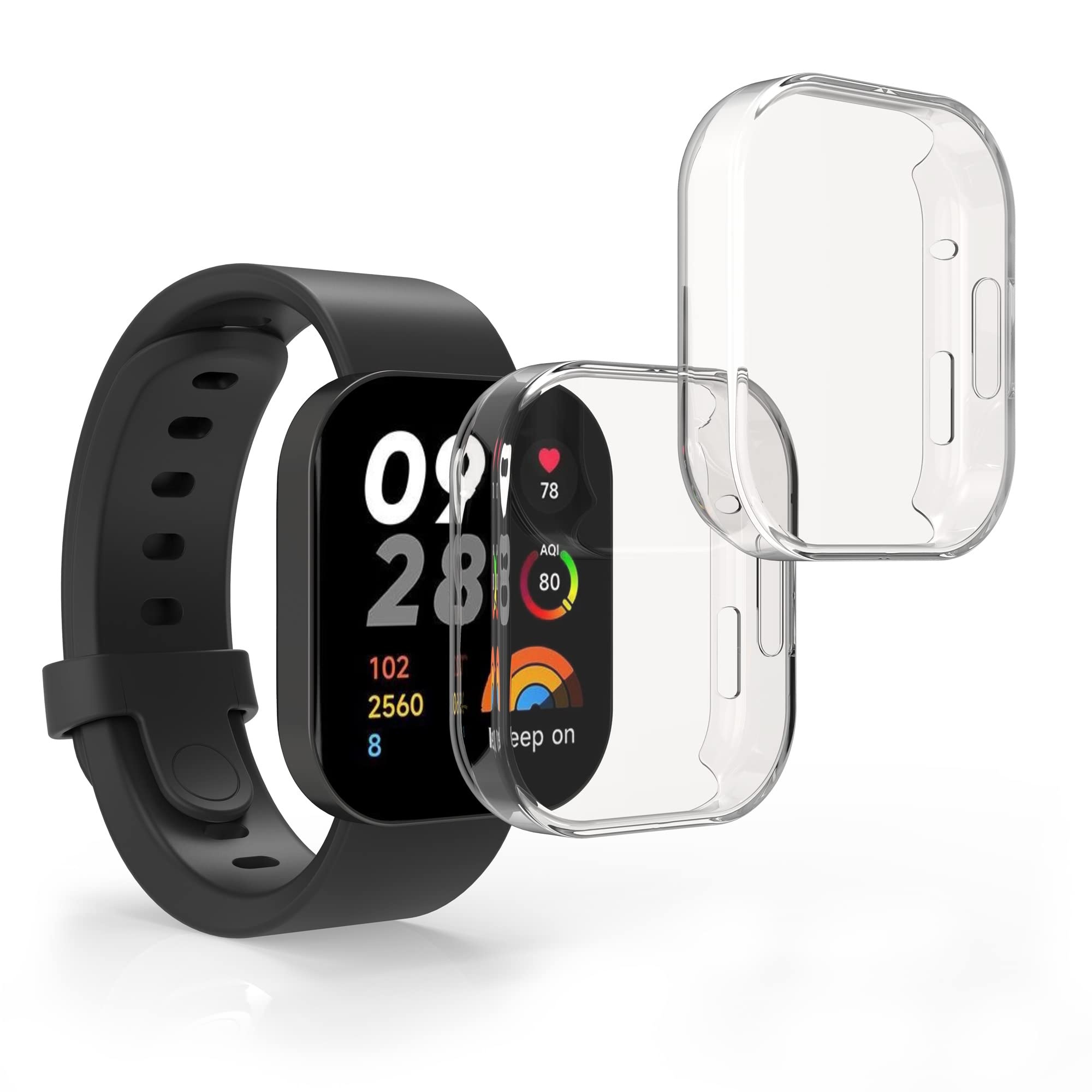 kwmobile 2X Schutzhülle kompatibel mit Xiaomi Redmi Mi Watch Lite 3 / Redmi Watch 3 Hülle - Fullbody Cover Set aus Silikon - Transparent