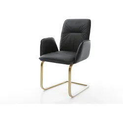DELIFE Freischwinger Vinja-Flex Echt-Leder Schwarz Freischwinger flach Gold, Esszimmerstühle