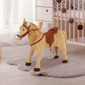 Homcom Reitpferd Spielpferd Plüschpferd Spielpferd für Kinder Stehpferd mit Sound Beige