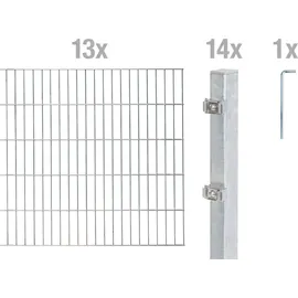 GAH Alberts Alberts Komplettset Doppelstabmattenzaun Feuerverzinkt, 2 m Matten, Höhe 200 cm, Länge 26 m
