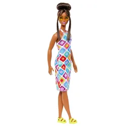 Mattel® Anziehpuppe Barbie Fashionistas-Puppe mit Dutt und gehäkeltem Neckholderkleid