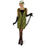 Andrea-Moden Charleston Kleid mit Pailletten grün Damen Kostüm 20er Jahre + Stola u Stirnband - 36/38