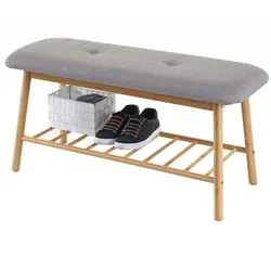 Mendler Sitzbank Schuhregal HWC-D90, Polsterbank Bank Schuhablage, Bambus 44x90x34cm