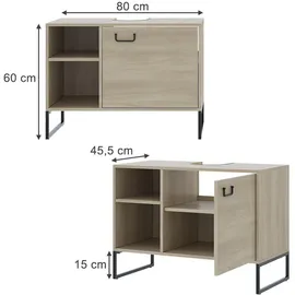 Vicco Waschbeckenunterschrank Vionna Eiche/Schwarz 80 x 60 cm mit 2 offenen Fächern