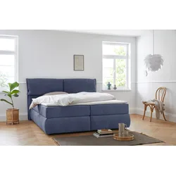 Boxspringbett ANDAS "Jenson", blau, B:208cm L:225cm, Struktur weich (85% Polyester/15% Nylon), Komplettbetten, Boxspringbett, in 4 Farben, 4 Breiten, 3 Matratzenarten in 2 Härtegraden, Topper