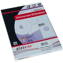 Büroring Etiketten, 64,6x33,8mm, 2400 Etiketten, weiß, für Laser-, Farblaser-, Inkjetdrucker, Kopierer, lösungsmittelfrei, Blattformat: DIN A4