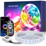 Mexllex LED Strip 5m, RGB LED Streifen, Farbwechsel LED Band mit IR Fernbedienung,16 Mio. Farben, Musik Sync, für TV Zuhause, Schlafzimmer, Küche, Decke, Party