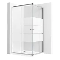 GOEZES Eckdusche 90x90 90x75 80x80 75x75 H:185cm Duschkabine Milchglas, BxT: 90x75 cm, 5mm Sicherheitsglas, Schiebetür Gestreift, Chrom Schwarz, 16 Türrollen, Alurahmen, Aluprofile, Magnetdichtleisten silberfarben 90 cm x 185 cm x 75 cm