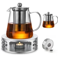 BORDEAG 1300ML Teekanne Mit Siebeinsatz, Teekanne Glas Mit Edelstahl Erhitzer, Glaskanne Borosilikatglas, Spülmaschinenfest Für Aufbrühen Von Tee, Blumentee, Kräutertee Teebeutelnn