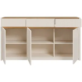 Forte Oak Squere", mauvella eiche, sand, B:160cm H:85,9cm T:41,5cm, Spanplatte, Sideboards, Sideboard, Beleuchtung, Soft Close, Lamellenoptik