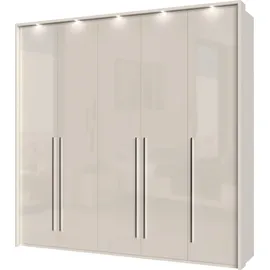 PLACES OF STYLE Kleiderschrank PLACES OF STYLE "Piano, inklusive Rahmen und Beleuchtung, soft-close-Funktion", beige (beige hochglanz), B:232cm H:226cm T:60cm, Spanplatte, Schränke, Kleiderschrank Drehtürenschrank, beige oder weiß, UV lackiert, Hochglanzfronten,