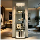 Simurq Glasvitrine mit LED Beleuchtung Standvitrine mit Glastür,Eckvitrine Glas (1-2 Packungen, Vitrinenschrank mit 1 türen,Schloss) Glas vitrine aus Gehärtetes Glas,Sammlervitrine Stehend weiß 42 cm x 164 cm x 36 cm
