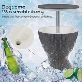 Fantask COSTWAY 3 in 1 Cool Bar, höhenverstellbarer Beistelltisch, 30L Outdoor Bier- und Weinkühler in Rattanoptik, Getränkekühler mit Abflussloch, für Terrasse, Party, Poolbereiche,