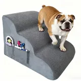Hundetreppe 3 Stufen mit Taschen & Griff, Hochdichtes Schaummodell Grau