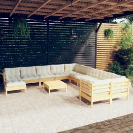 vidaXL Garten-Lounge-Set 12-tlg. creme Kiefernholz
