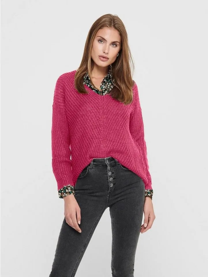 JACQUELINE de YONG Strickpullover Strickpullover Strick Knitted Sweater Pulli (1-tlg) 2589 in Pink-2 grau