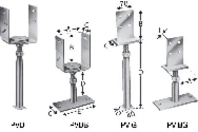 Stützenfuß, U-Lasche, höhen-/seitenverstellbar, Stahl feuerverzinkt, PVDB 80G