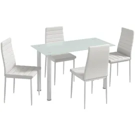 Homcom 5-tlg. Essgruppe, Esstisch mit 4 Stühlen, Küchentisch mit Hartglasplatte, Esszimmergruppe, Esszimmermöbel, Esstisch Set für Küche, Weiß