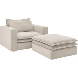 Home Affaire Sitzgruppe HOME AFFAIRE "PIAGGE", beige (hellbeige,), B:110cm H:83cm T:161cm, Sitzmöbel-Sets, Sessel mit Hocker Polstersessel, Hochwertiger Cord, Sessel und Hocker klein im Set