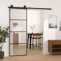 DJEKA Schiebetür Komplettset Glastür Schiebetür Komplettset Schiebetür mit Beschlag ESG-Glas & Aluminium-76 x 205 cm-3 horizontale Profile