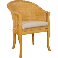 Rattan-Sessel mit Holzbeinen, Club-Sessel aus Rattan,Stuhl (Honig, mit Polster)