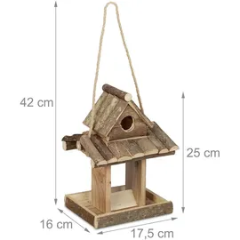Relaxdays Vogelfutterhaus Holz, zum Aufhängen, Garten, Vogelfutterspender Kleinvögel, Hxbxt 25 x 17,5 x 16 cm, Natur