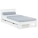 Homestyle4u 2291, Holzbett 90x200 mit Schublade Weiß Einzelbett mit Lattenrost Bettkasten Bett Holz Kiefer